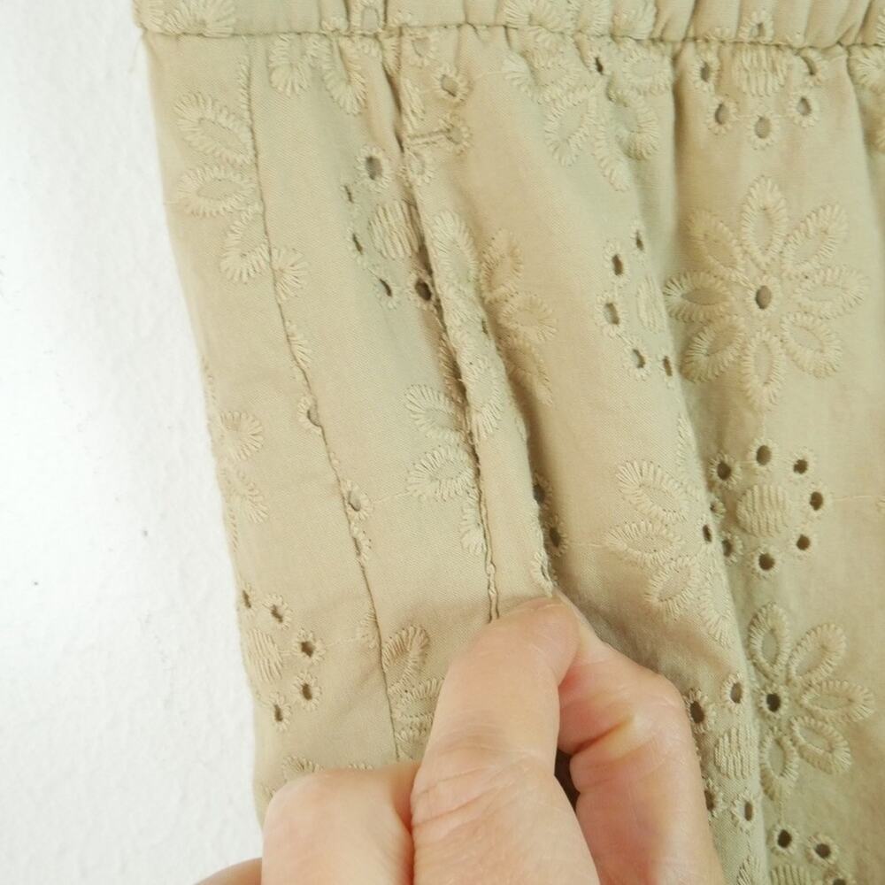 Ann Taylor Large Easy Ankle Eyelet Pants Tan Pull On Cotton Spring Crop Pockets - Picture 3 of 9